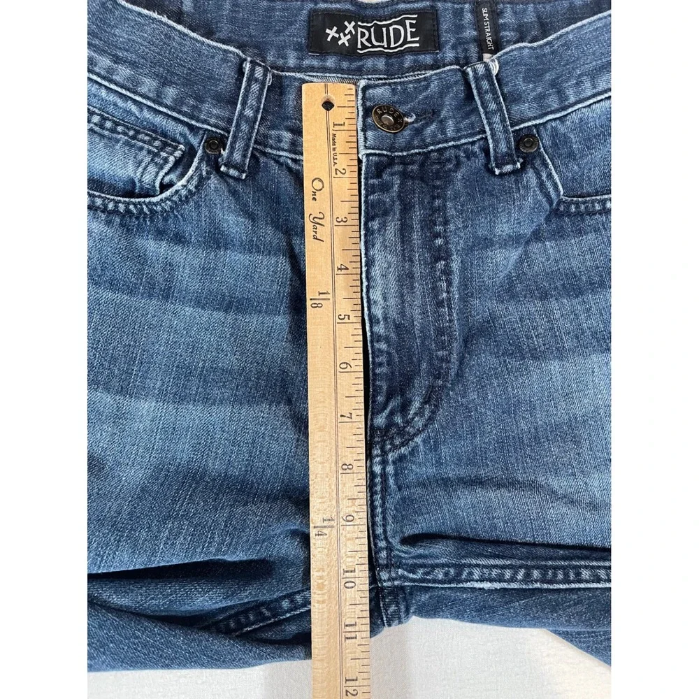 Rude XXX Mens Slim Straight Leg Jeans Medium Wash Blue Denim 32x32